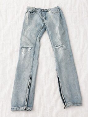 MNML Light Wash Ripped Skinny Jeans Zip Ankle Denim Size 32